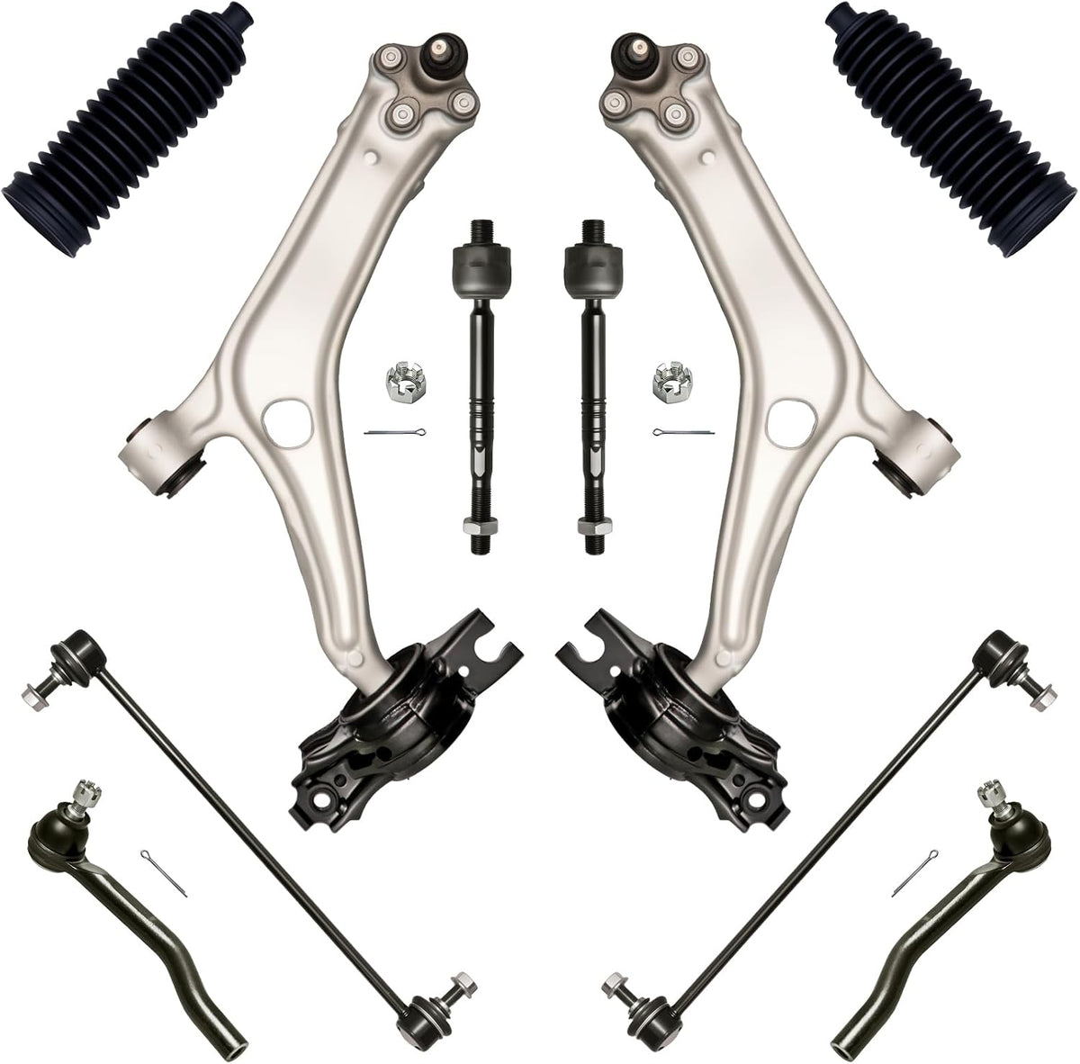10Pcs Front End Suspension Kit Fit for 2023-2025 Ho-Nda Accord, Lower Control Arm W/Ball Joint, Sway Bar Link, Outer &amp; Inner Tie Rod End (# MS601325 K750953 EV801520 ES801504 5136030AH00)