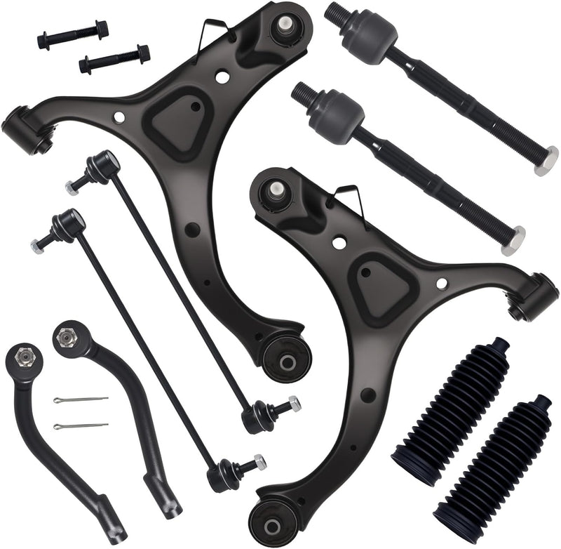 10Pc Front End Kit Fit for 2007-2012 Hy-Undai Santa Fe, 11-13 K-Ia Sorento, 2 Lower Control Arm W/Ball Joint 2 Sway Bar Link 4 Outer Inner Tie Rod End (K621685 K621686 K750204 EV800231 ES800035)