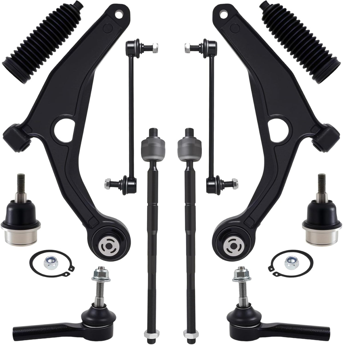 12Pc Front End Suspension Kit Fit for 2009-2020 Do-Dge Journey, 2 Lower Control Arm 2 Ball Joint 2 Sway Bar Link 4 Outer Inner Tie Rod End 2 Boots (# K641333 K750382 EV800611 ES800408 K500120)