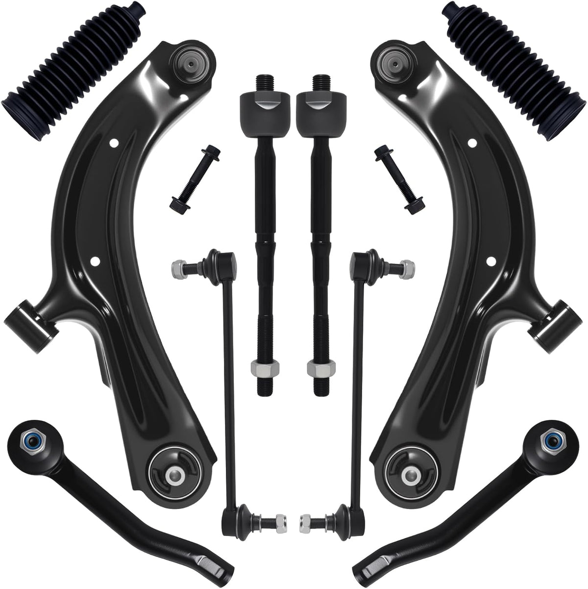 10Pc Front End Suspension Kit Fit for 2013-2019 Ni-Ssan Sentra 1.8L, 13-20 NV200, 2 Lower Control Arm W/Ball Joint 2 Sway Bar Link 4 Outer Inner Tie Rod End (# K622159 K622160 EV800951 ES800965)