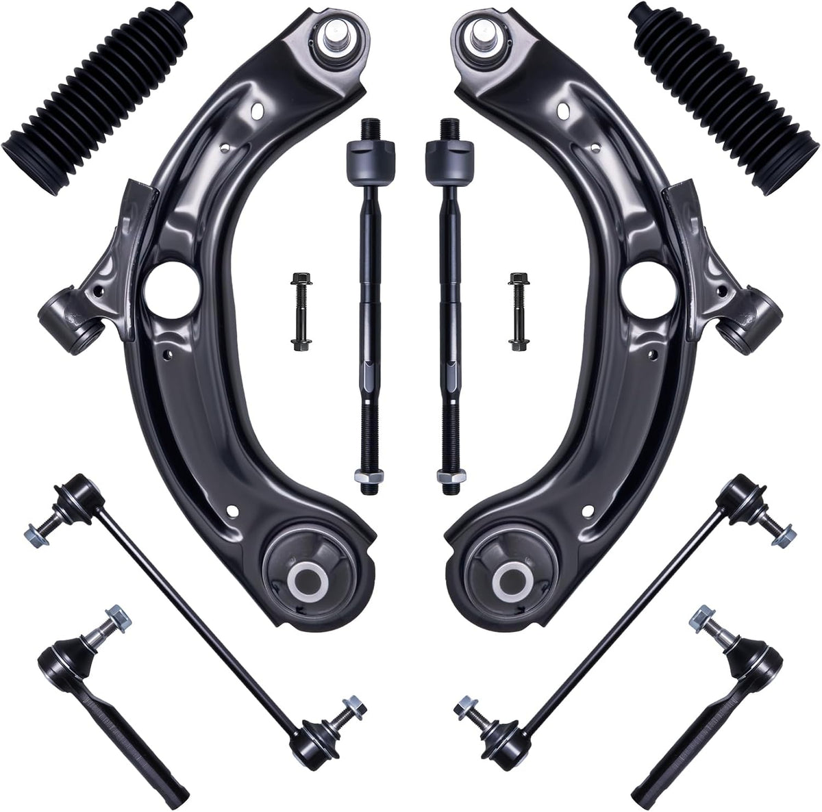 10Pcs Front End Suspension Kit Fit for 2016-2025 Ma-Zda CX-3, Lower Control Arm W/Ball Joint, Sway Bar Link, Outer &amp; Inner Tie Rod End (# MS761242 MS761243 K623840 K80104 EV801476 ES801448)