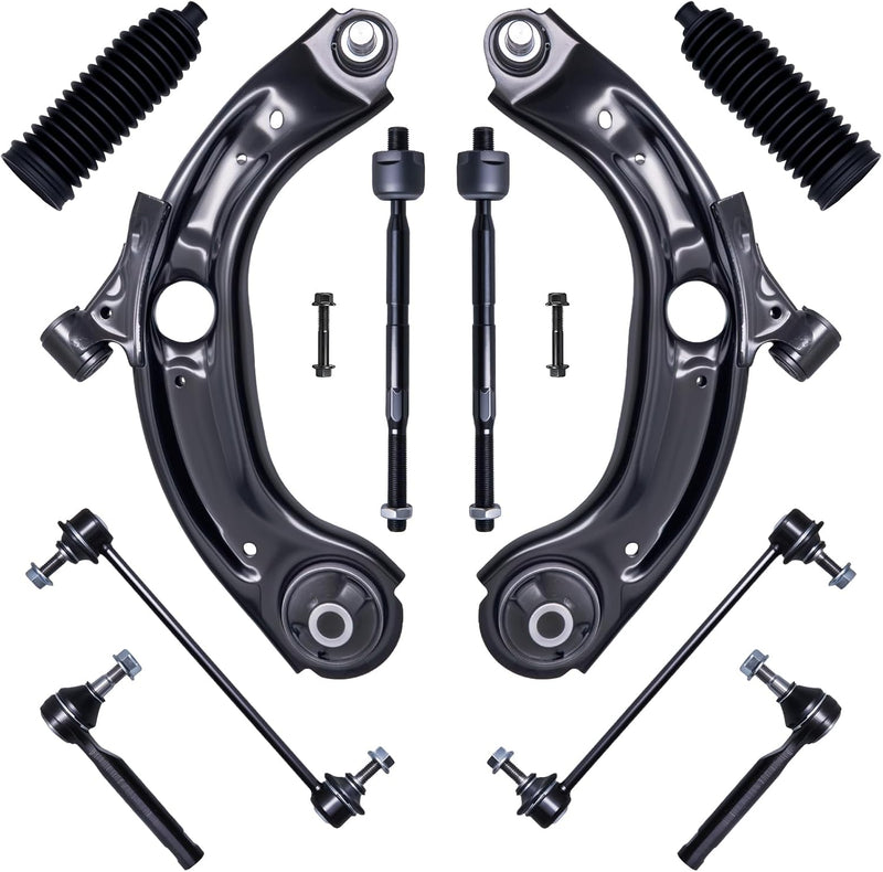Front Suspension Kit 10-Piece, Lower Control Arms, Tie Rods, Sway Bar Links for Mazda CX-3 2016-2025