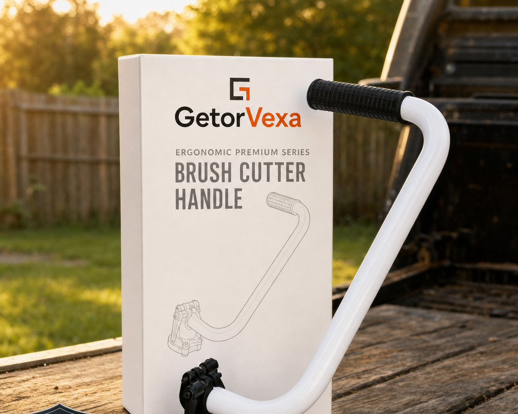 GetorVexa trimmer handle attachment on a straight-shaft trimmer, product packaging